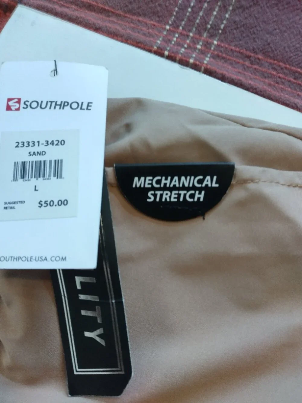 Southpole Pants Mens Large Tan Tech Utility Cargo Joggers Mechanical Stretch New